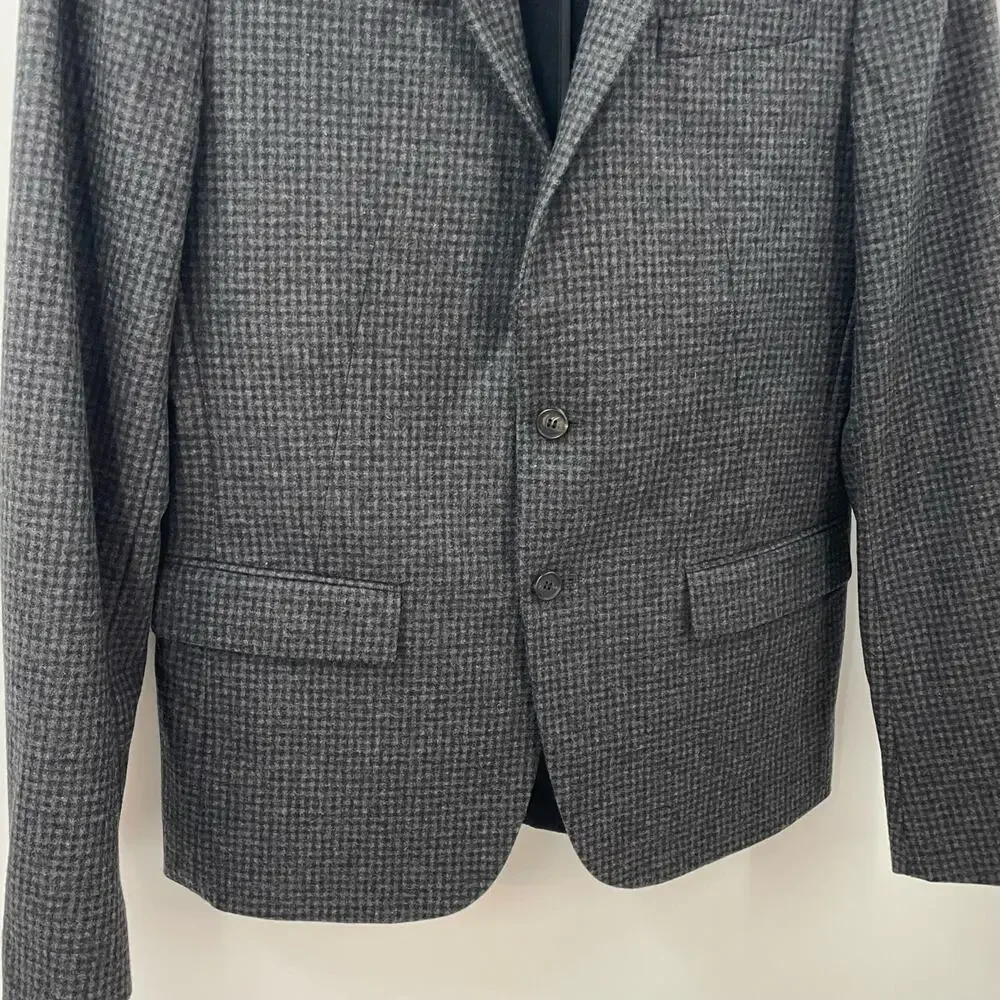 AllSaints Men’s 40 Suit Coat Blazer Wool Blend Leather Elbow Patches Gray Black